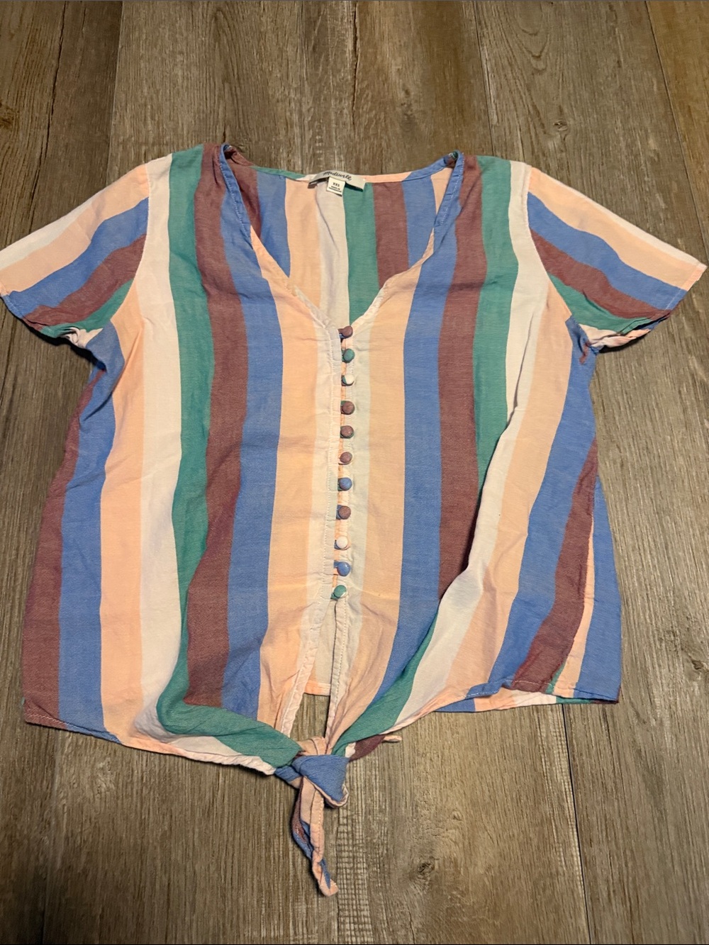 Madewell Striped Tie-Front Short Sleeve Top